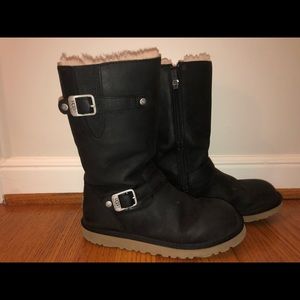 Black leather buckle UGG boots